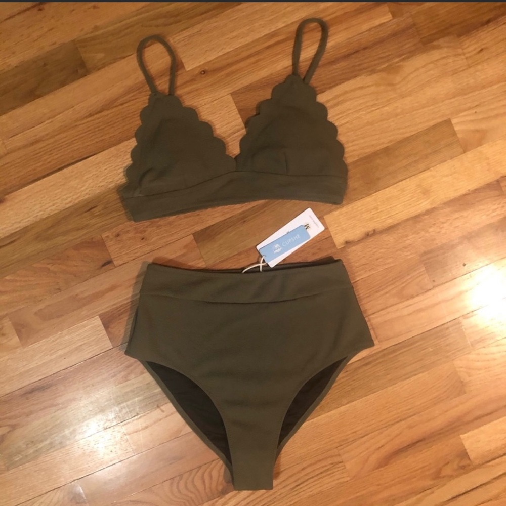 CUPSHE High Waisted Olive Green Bikini. Size Med - Picture 3 of 8